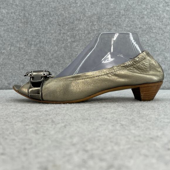 Attilio Giusti Leobruni Leather Peep Toe Kitten Heel - Silver -Women Size 9 (39) - Picture 2 of 13